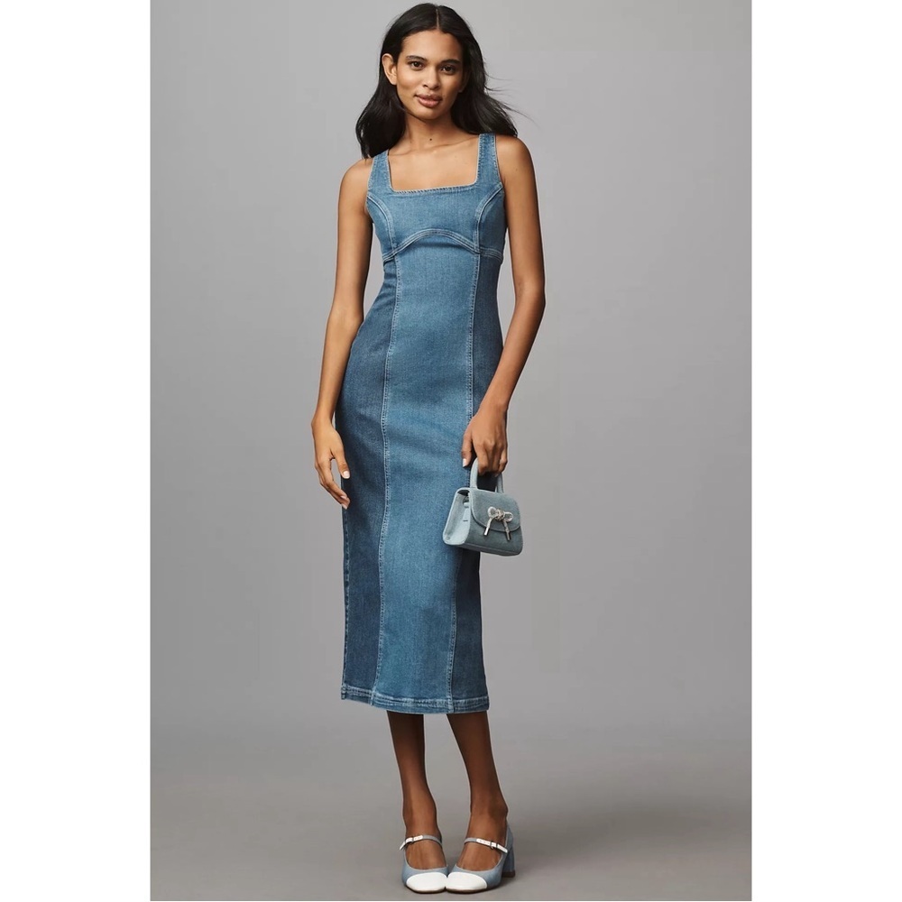Anthropologie Pilcro Corset Denim Midi Dress Blue Square Neck Small NWT - Picture 10 of 10